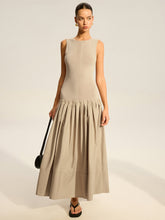 Sleeveless Knit-Top Pleated Midi Dress