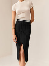 Slit-Front Textured Knit Midi Skirt