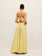 Spaghetti Strap Maxi Dress with Ruched Waist and Crisscross Back