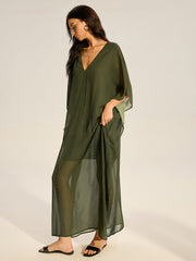 Sheer Chiffon V-Neck Maxi Dress