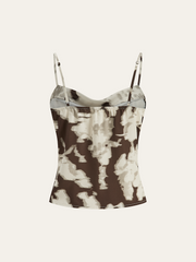 Satin Abstract Print Cowl Neck Cami Top