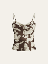 Satin Abstract Print Cowl Neck Cami Top