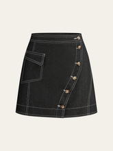 Asymmetric Button-Front Pocket Mini Skirt