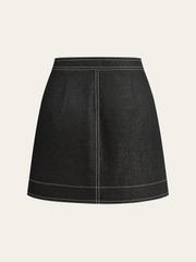 Asymmetric Button-Front Pocket Mini Skirt