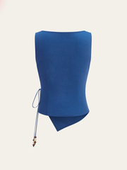 Asymmetric Wrap-Tie Sleeveless Top with Beaded String
