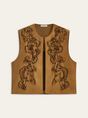 Floral Applique Suede Effect Vest