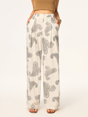 Boho Print Wide-Leg Pants without Belt
