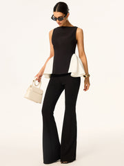 Colorblock Peplum-Waist Sleeveless Blouse