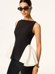 Colorblock Peplum-Waist Sleeveless Blouse