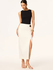 Metal Detail Slit Midi Skirt