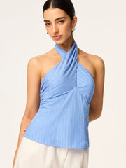 Crisscross Halter Neck Backless Bow Top