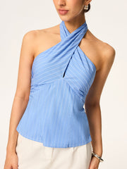 Crisscross Halter Neck Backless Bow Top