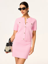 Knit Short-Sleeve Cardigan and Skirt Set