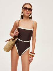 Contrast Trim Metal Detail Spaghetti Strap One-Piece Swimsuit