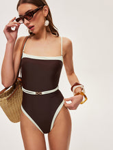Contrast Trim Metal Detail Spaghetti Strap One-Piece Swimsuit