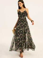 Floral Printed Chiffon Maxi Dress