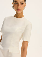 Short-Sleeved Waist-Cinching Mini Dress with Decor Pockets