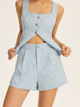 Textured Fabric Metal Button Mid-Waisted Shorts