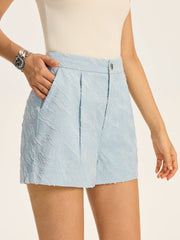 Textured Fabric Metal Button Mid-Waisted Shorts