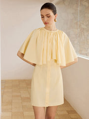 Cape-Sleeve Button-Front Mini Dress