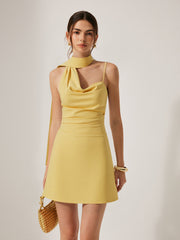 Cowl Neck Mini Dress with Asymmetric Sash Detail
