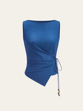 Asymmetric Wrap-Tie Sleeveless Top with Beaded String