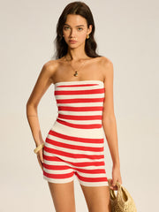 Striped Knit Strapless Top and Shorts Set