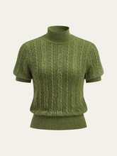 Cable-Knit Mock Neck Short-Sleeve Sweater Top