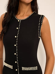Pearl Detail Sleeveless Knit Midi Dres
