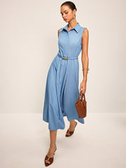 Belted Sleeveless Shirt Midi Dress