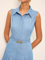 Belted Sleeveless Shirt Midi Dress
