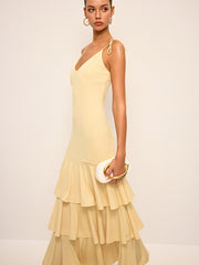 Tie-Strap Shoulder Tiered Maxi Dress
