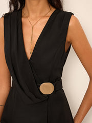 Sleeveless Wrap Mini Dress with Metal Buckle Belt
