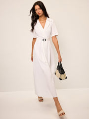 Linen & Blend Belted Pleated Shirt Dress