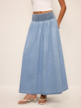Smocked Waistband Denim Maxi Skirt