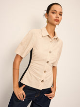 Cotton & Linen Contrast Trim Ruched Shirt