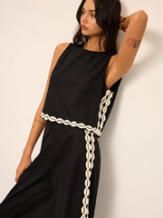 Cotton & Linen Contrast Trim Pants Set