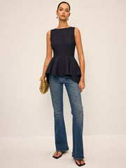 Striped Peplum Hem Sleeveless Top