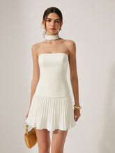 Halter Neck Strapless Pleated Mini Dress