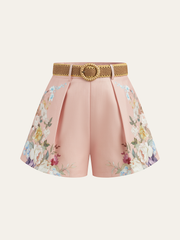 Floral Printed Belted Mid-Waist Shorts