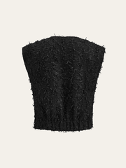Fringed Tweed Button Sleeveless Vest