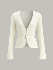 Belted V-Neck Knit Cardigan