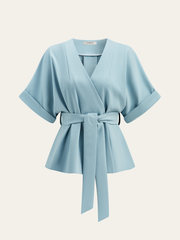 Wrap-Front Belted Blouse