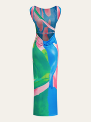 Monet Garden Print Sleeveless Long Dress