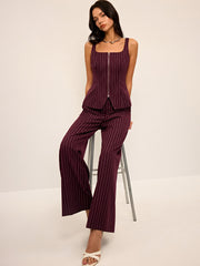 Pinstripe Wide-Leg Straight Pants
