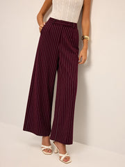 Pinstripe Wide-Leg Straight Pants