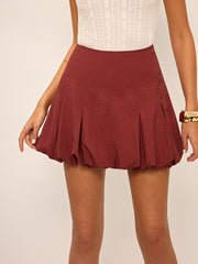 Mid-Waisted Pleated Bubble Hem Mini Skirt
