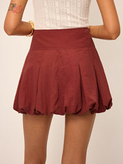 Mid-Waisted Pleated Bubble Hem Mini Skirt