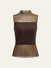 Mock Neck Sheer Paneled Sleeveless Top