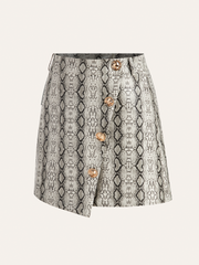 Snake Print Asymmetric PU Leather Mini Skirt